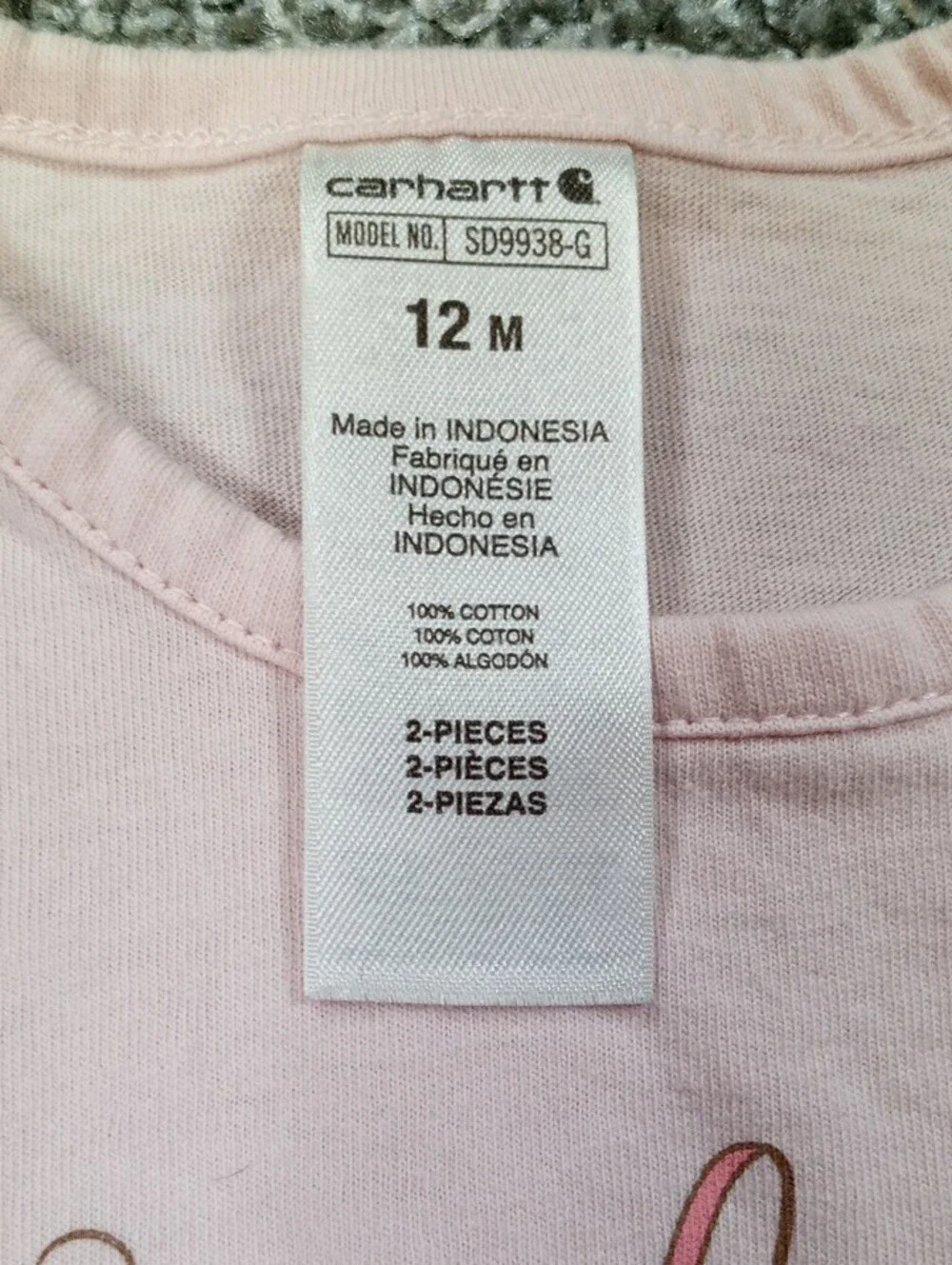 Carhartt Light Pink Baby One-Piece Bodysuit with Script Logo